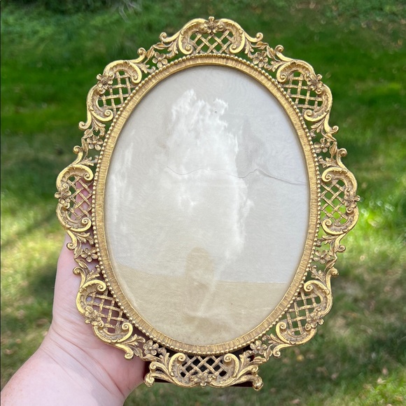 Vintage James Papalia Ormolu Ornate Gold Gilt Oval Bubble Glass Picture Frame - Picture 1 of 9